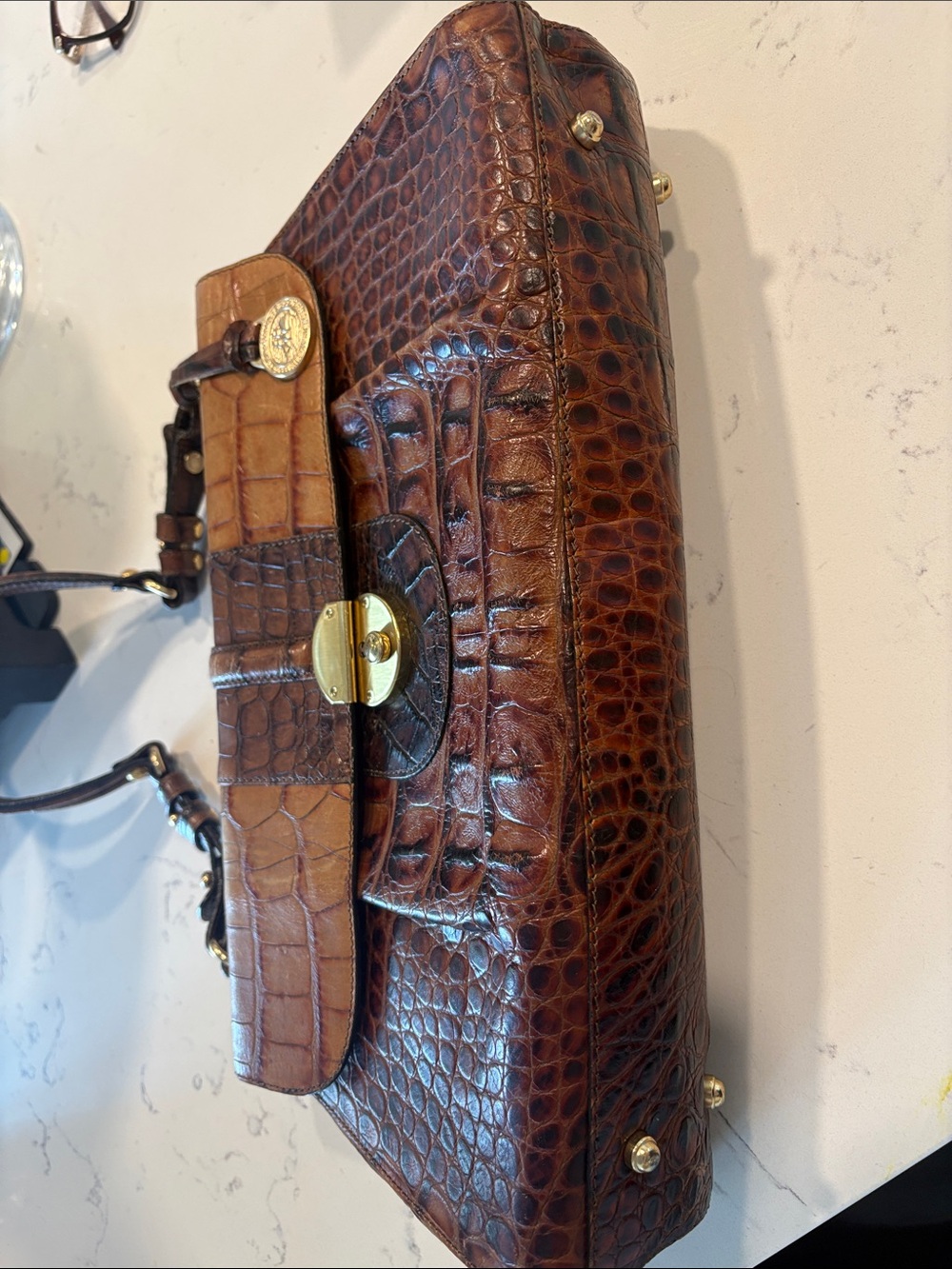 Brown Croc-Embossed Brahmin 25th edition Leather Women’s Shoulder Bag - Picture 7 of 7